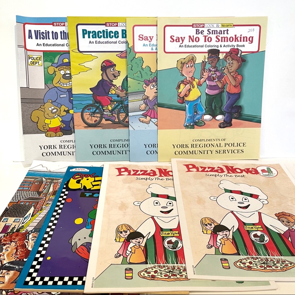 Vintage 1990s 2000s Colouring Books Safety Aliens Pizza Police Bike Promotional